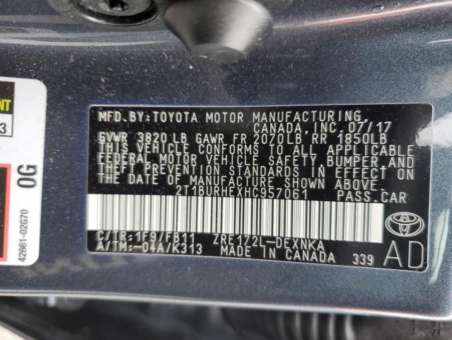 2T1BURHEXHC957061 - 2017 TOYOTA COROLLA L BLUE photo 12