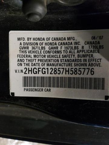 2HGFG12857H585776 - 2007 HONDA CIVIC EX BLACK photo 12