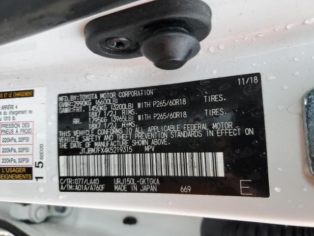 JTJBM7FX4K5219315 - 2019 LEXUS GX 460 WHITE photo 13