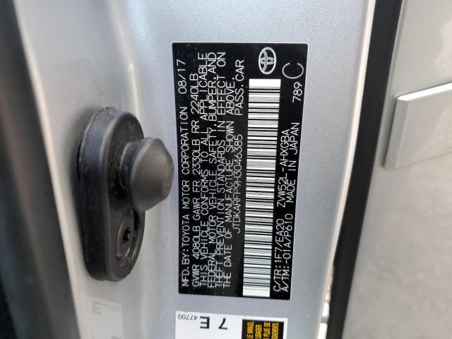 JTDKARFP9H3046385 - 2017 TOYOTA PRIUS PRIM SILVER photo 12