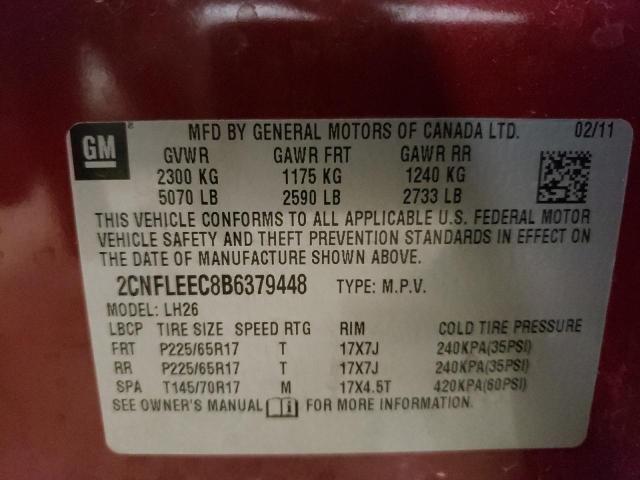 2CNFLEEC8B6379448 - 2011 CHEVROLET EQUINOX LT MAROON photo 12