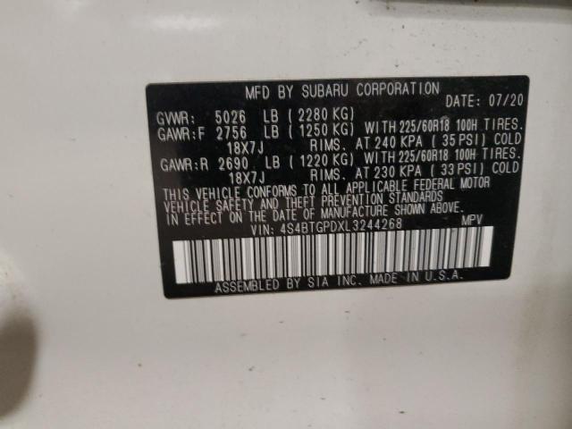 4S4BTGPDXL3244268 - 2020 SUBARU OUTBACK TOURING LDL Սպիտակ լուսանկար 12