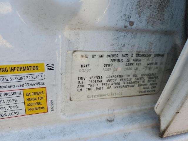 KL1TD66687B781601 - 2007 CHEVROLET AVEO BASE თეთრი ფოტო 12