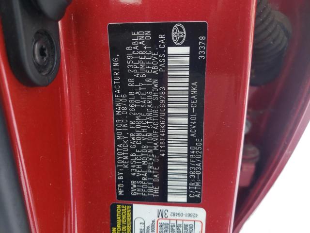 4T1BE46K67U069283 - 2007 TOYOTA CAMRY CE RED photo 13