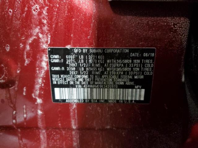 4S4WMAMD9K3420970 - 2019 SUBARU ASCENT LIMITED RED photo 13
