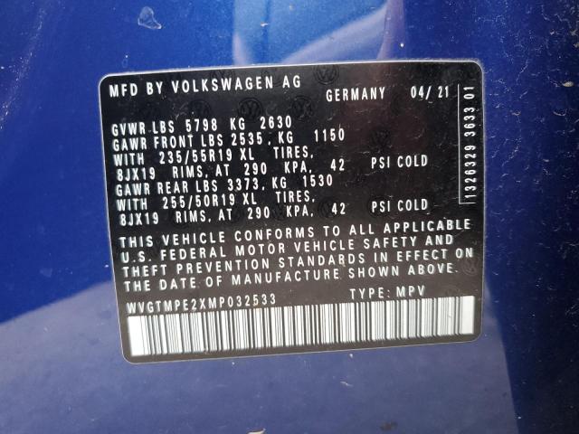 WVGTMPE2XMP032533 - 2021 VOLKSWAGEN ID.4 PRO S ლურჯი ფოტო 13