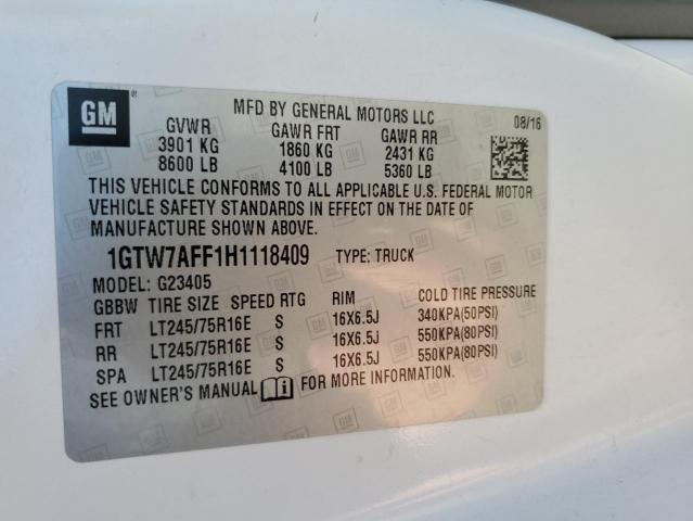 1GTW7AFF1H1118409 - 2017 GMC SAVANA G2500 WHITE photo 12