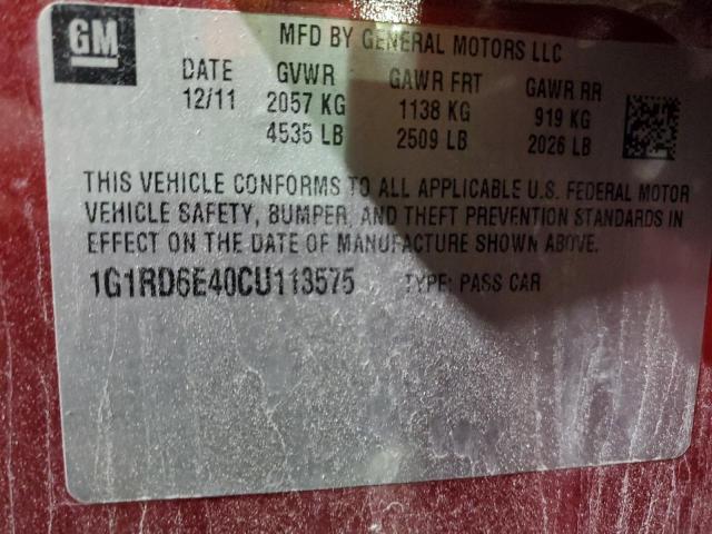 1G1RD6E40CU113575 - 2012 CHEVROLET VOLT RED photo 12