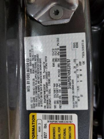 3FA6P0H74HR339787 - 2017 FORD FUSION SE GRAY photo 13