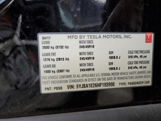 5YJSA1E26HF193998 - 2017 TESLA MODEL S BLACK photo 12