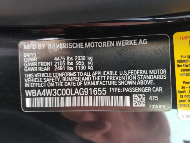 WBA4W3C00LAG91655 - 2020 BMW 430I BLACK photo 12