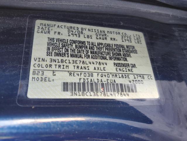 3N1BC13E78L447844 - 2008 NISSAN VERSA S BLUE photo 13