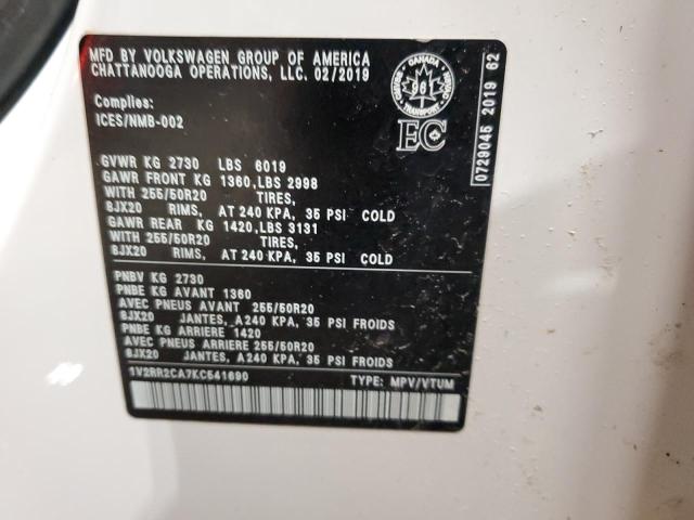 1V2RR2CA7KC541690 - 2019 VOLKSWAGEN ATLAS SEL WHITE photo 13