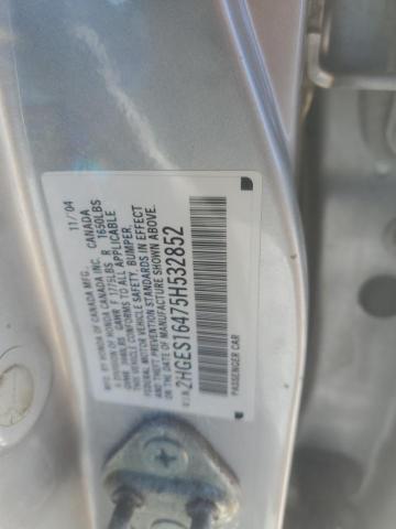 2HGES16475H532852 - 2005 HONDA CIVIC DX SILVER photo 12