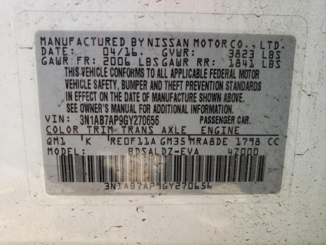 3N1AB7AP9GY270656 - 2016 NISSAN SENTRA S WHITE photo 12