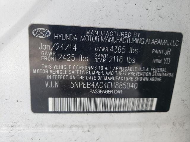 5NPEB4AC4EH885040 - 2014 HYUNDAI SONATA GLS WHITE photo 12