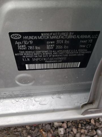 5NPD74LF6KH494911 - 2019 HYUNDAI ELANTRA SE SILVER photo 12