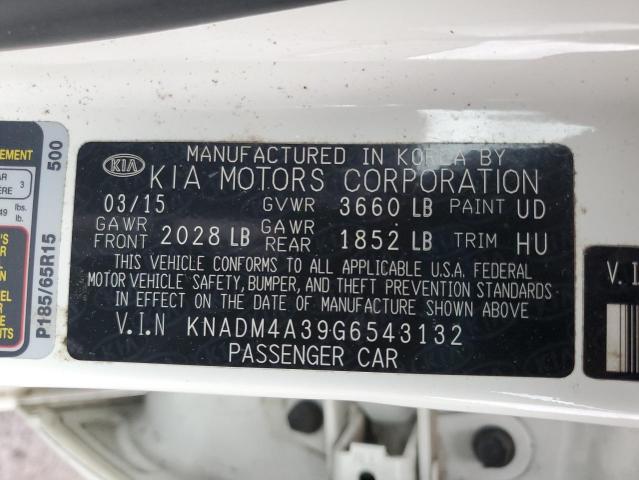 KNADM4A39G6543132 - 2016 KIA RIO LX WHITE photo 12