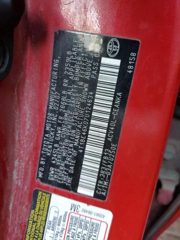 4T1BE46K07U124634 - 2007 TOYOTA CAMRY CE RED photo 12