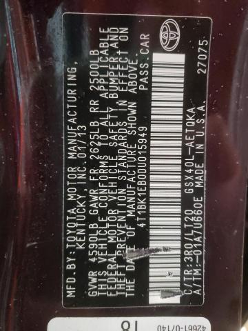 4T1BK1EB0DU015949 - 2013 TOYOTA AVALON BASE Марун фото 12