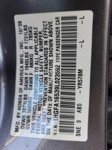 1HGFA16539L023592 - 2009 HONDA CIVIC LX GRAY photo 12