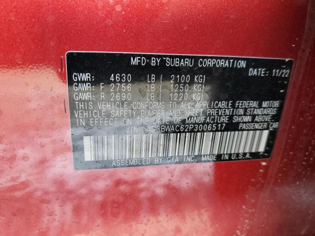 4S3BWAC62P3006517 - 2023 SUBARU LEGACY PREMIUM RED photo 12