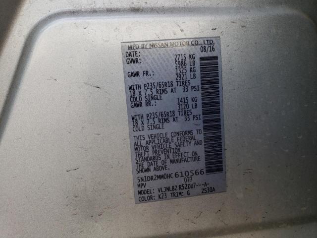 5N1DR2MM0HC610566 - 2017 NISSAN PATHFINDER S SILVER photo 13