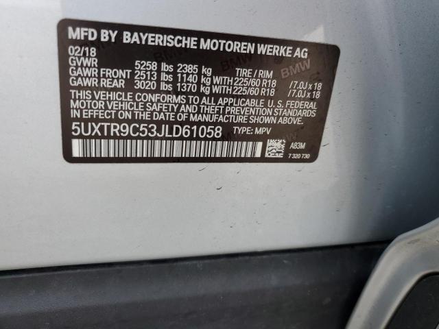 5UXTR9C53JLD61058 - 2018 BMW X3 XDRIVE30I Արծաթագույն լուսանկար 13
