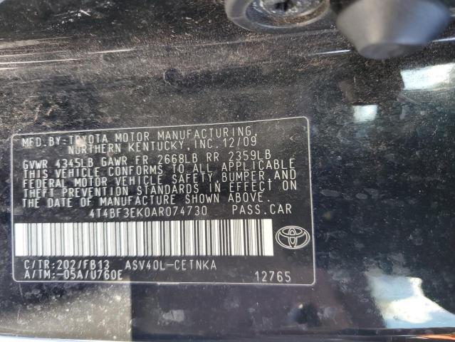 4T4BF3EK0AR074730 - 2010 TOYOTA CAMRY BASE BLACK photo 12