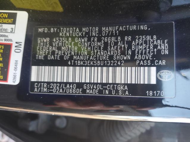 4T1BK3EK5BU132242 - 2011 TOYOTA CAMRY SE BLACK photo 12