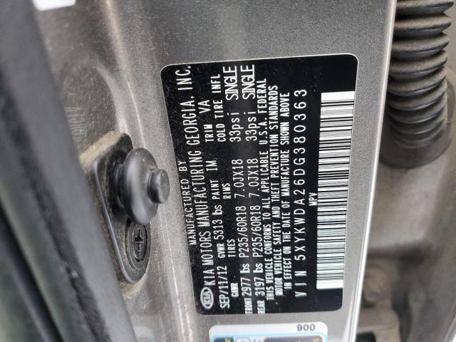 5XYKWDA26DG380363 - 2013 KIA SORENTO SX GRAY photo 13