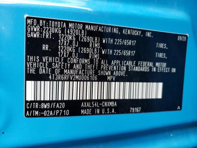 4T3R6RFV2MU006106 - 2021 TOYOTA RAV4 XLE BLUE photo 13