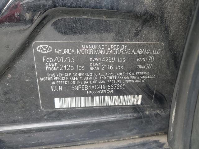 5NPEB4AC4DH687265 - 2013 HYUNDAI SONATA GLS BLACK photo 12