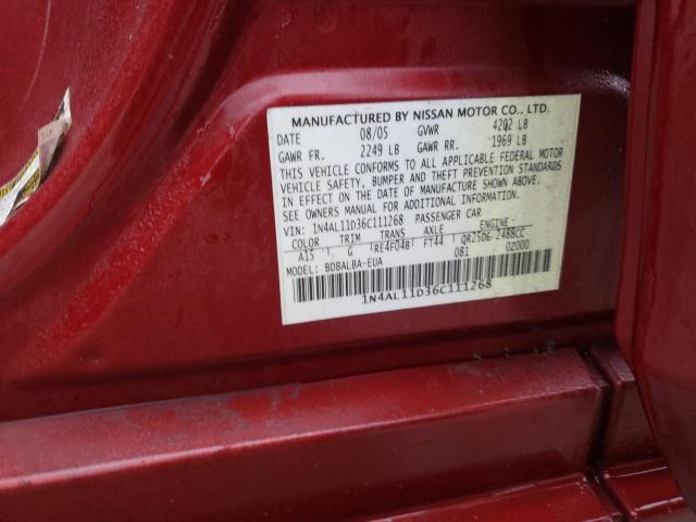 1N4AL11D36C111268 - 2006 NISSAN ALTIMA S RED photo 12