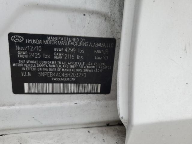 5NPEB4AC4BH203270 - 2011 HYUNDAI SONATA GLS WHITE photo 12