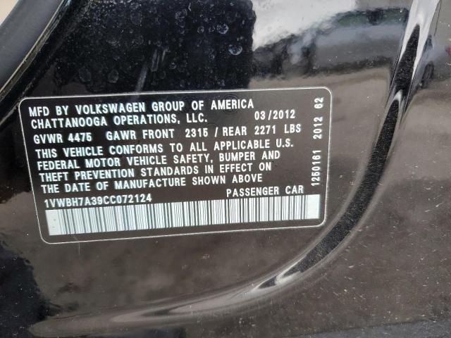 1VWBH7A39CC072124 - 2012 VOLKSWAGEN PASSAT SE BLACK photo 12