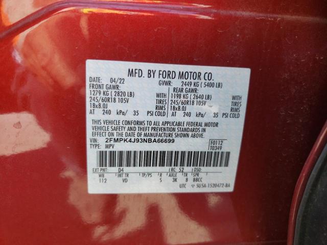 2FMPK4J93NBA66699 - 2022 FORD EDGE SEL RED photo 14