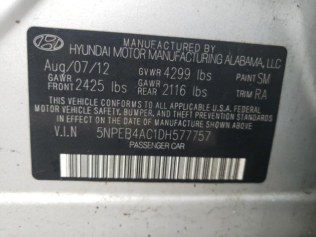 5NPEB4AC1DH577757 - 2013 HYUNDAI SONATA GLS SILVER photo 12