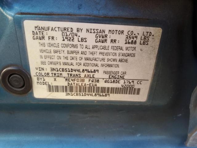 3N1CB51D44L896689 - 2004 NISSAN SENTRA 1.8 BLUE photo 12