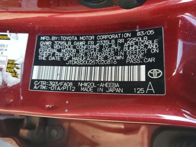 JTDKB20U257020816 - 2005 TOYOTA PRIUS RED photo 12