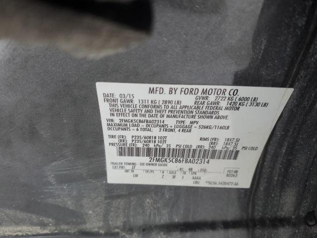 2FMGK5C86FBA02314 - 2015 FORD FLEX SEL GRAY photo 14