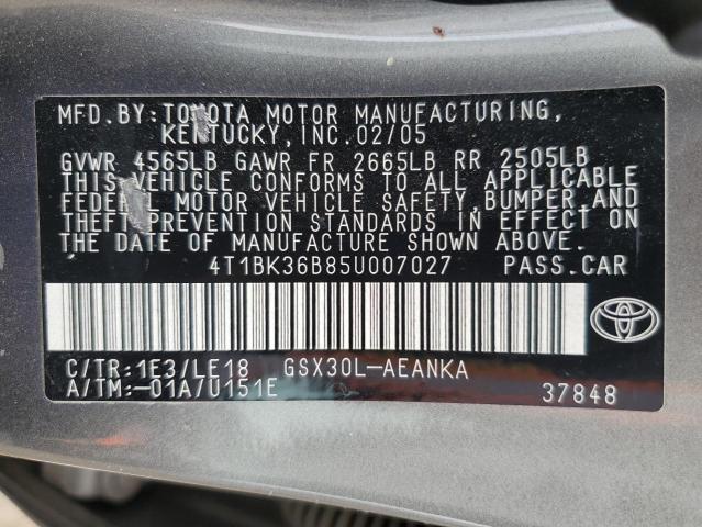 4T1BK36B85U007027 - 2005 TOYOTA AVALON XL GRAY photo 12