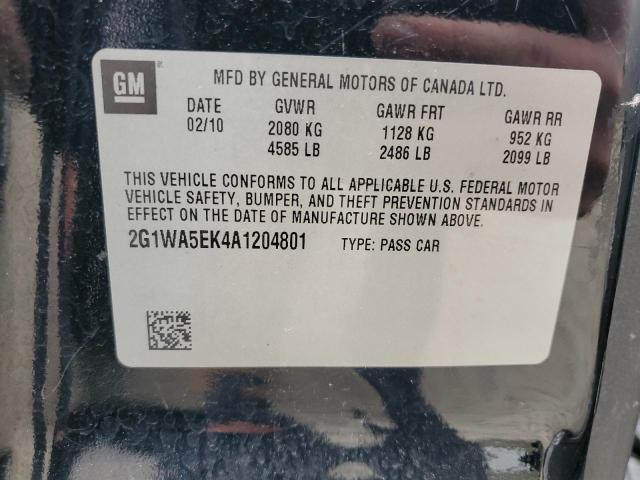 2G1WA5EK4A1204801 - 2010 CHEVROLET IMPALA LS BLACK photo 12