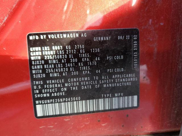 WVGUNPE25NP043040 - 2022 VOLKSWAGEN ID.4 PRO S წითელი ფოტო 12