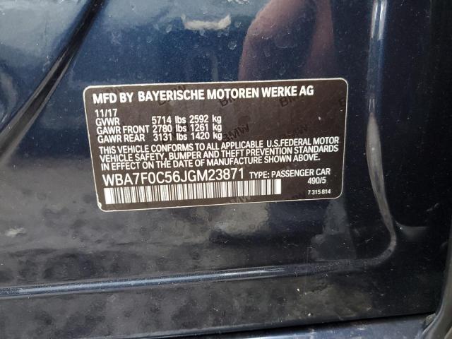 WBA7F0C56JGM23871 - 2018 BMW 750 I BLACK photo 12
