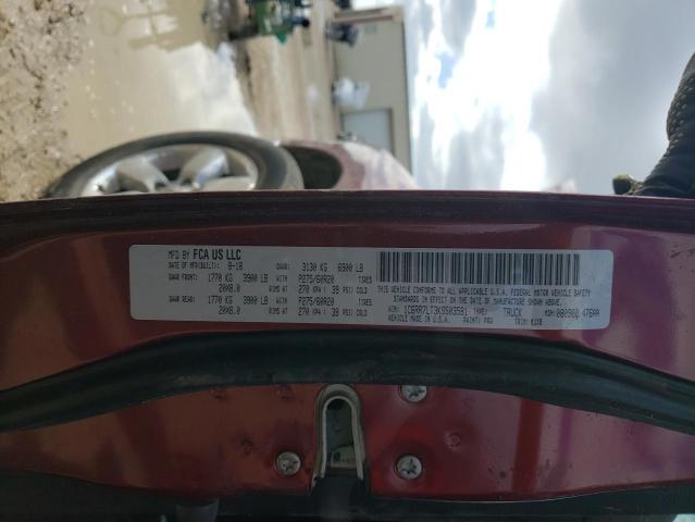 1C6RR7LT3KS503581 - 2019 RAM 1500 CLASS SLT მუქწითელი ფოტო 12