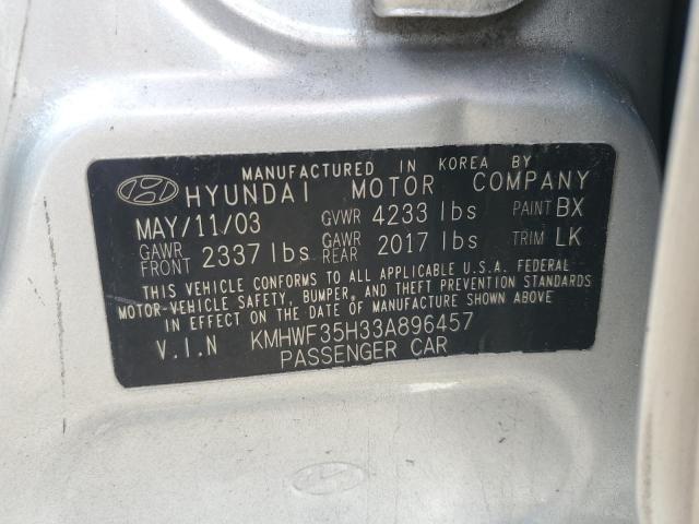 KMHWF35H33A896457 - 2003 HYUNDAI SONATA GLS SILVER photo 13