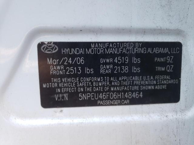 5NPEU46F06H148464 - 2006 HYUNDAI SONATA GLS WHITE photo 12