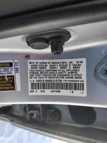 1HGFA16866L016738 - 2006 HONDA CIVIC EX SILVER photo 12