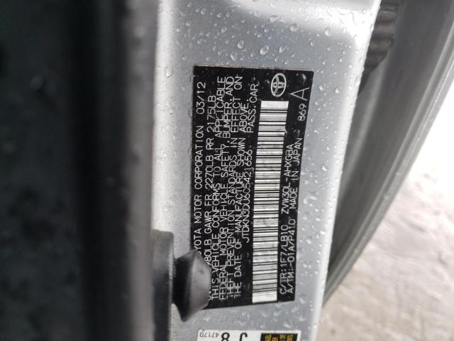 JTDKN3DU6C5421656 - 2012 TOYOTA PRIUS SILVER photo 12